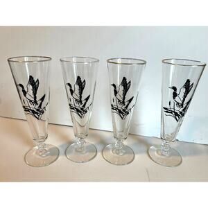 VTG Pheasant Pilsner Beer Glasses Mallard Duck Gold Rim, Set of 4